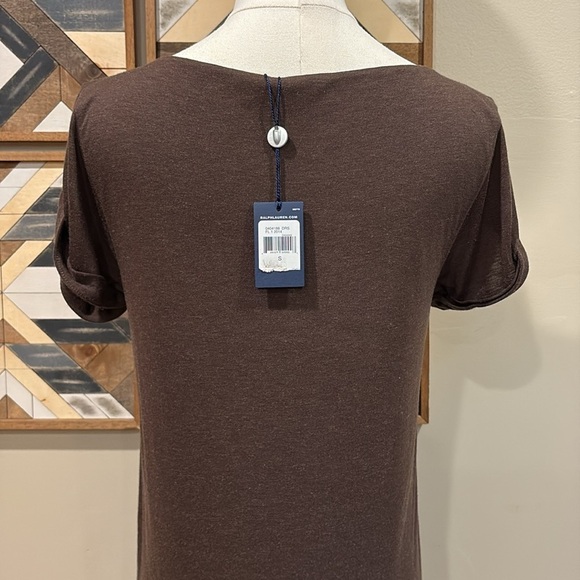 Ralph Lauren V-Neck Jersey Wool Modal Dark Brown Short Sleeve Dress Small NWT - Picture 5 of 10